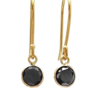 Gold Drop Earrings with Black Stone Accent